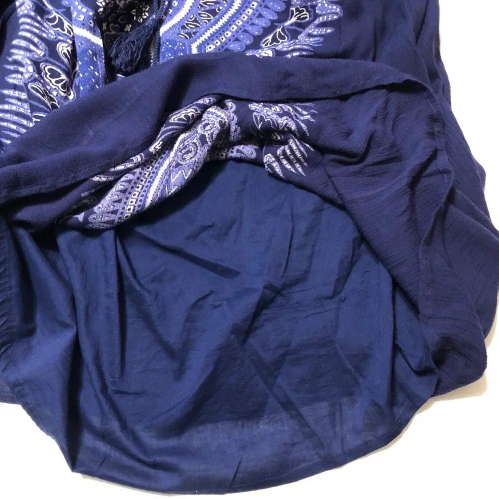 Sz M Band of Gypsies Coverup Smock Dress Off the Shoulder Blue Multiprint 861490